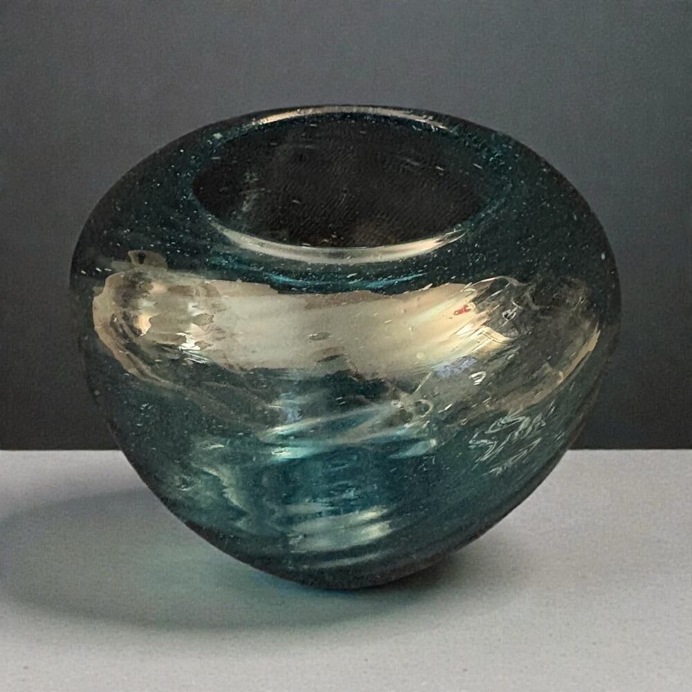 Art Glass Blue Vase Textured Swirl Design Minimalist Art Glass